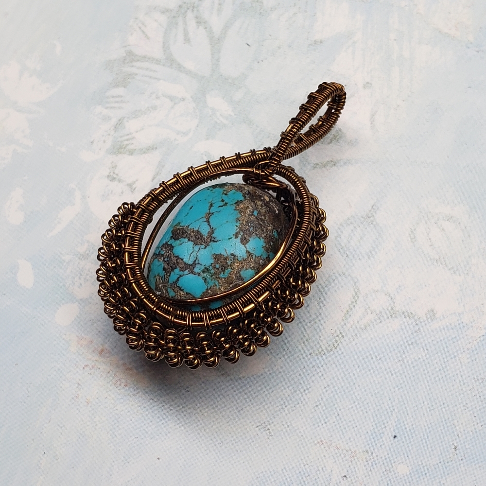 Wire wrapped turquoise pendant - Picture 2 of 3